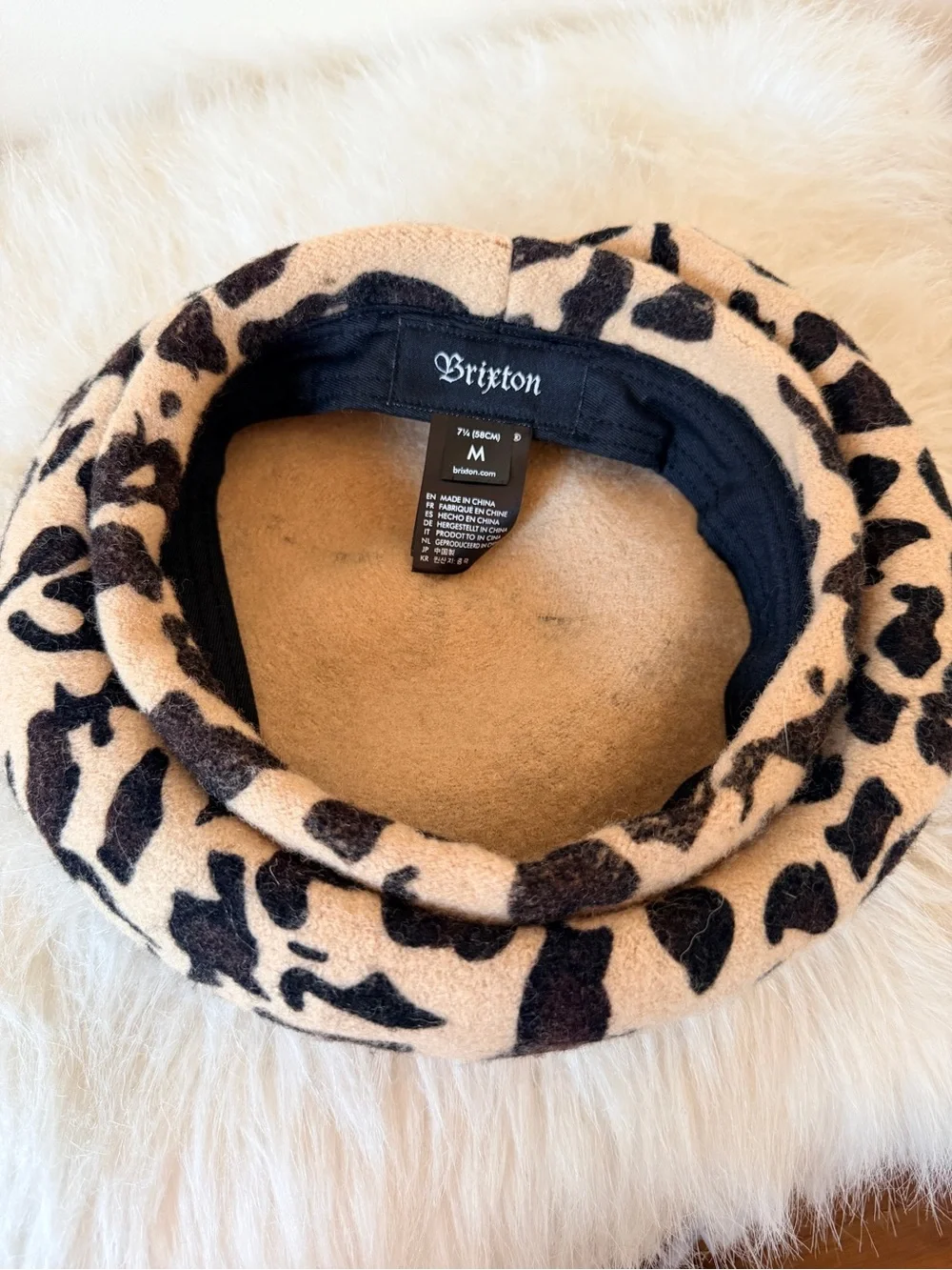Brixton 100% Wool Cowprint Beret - M 7 1/4